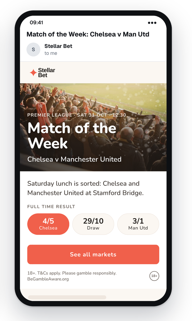 The Match of the Week block in a Stellar Bet newsletter